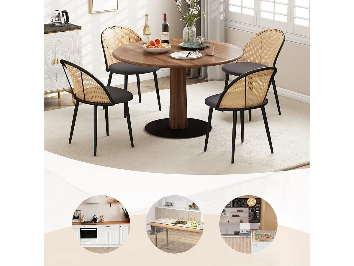 Set di 2 sedie da pranzo con schienale in rattan sedile imbottito, Sedie da cucina in stile rustico Grigio