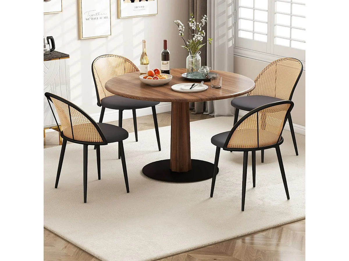 Set di 2 sedie da pranzo con schienale in rattan sedile imbottito, Sedie da cucina in stile rustico Grigio
