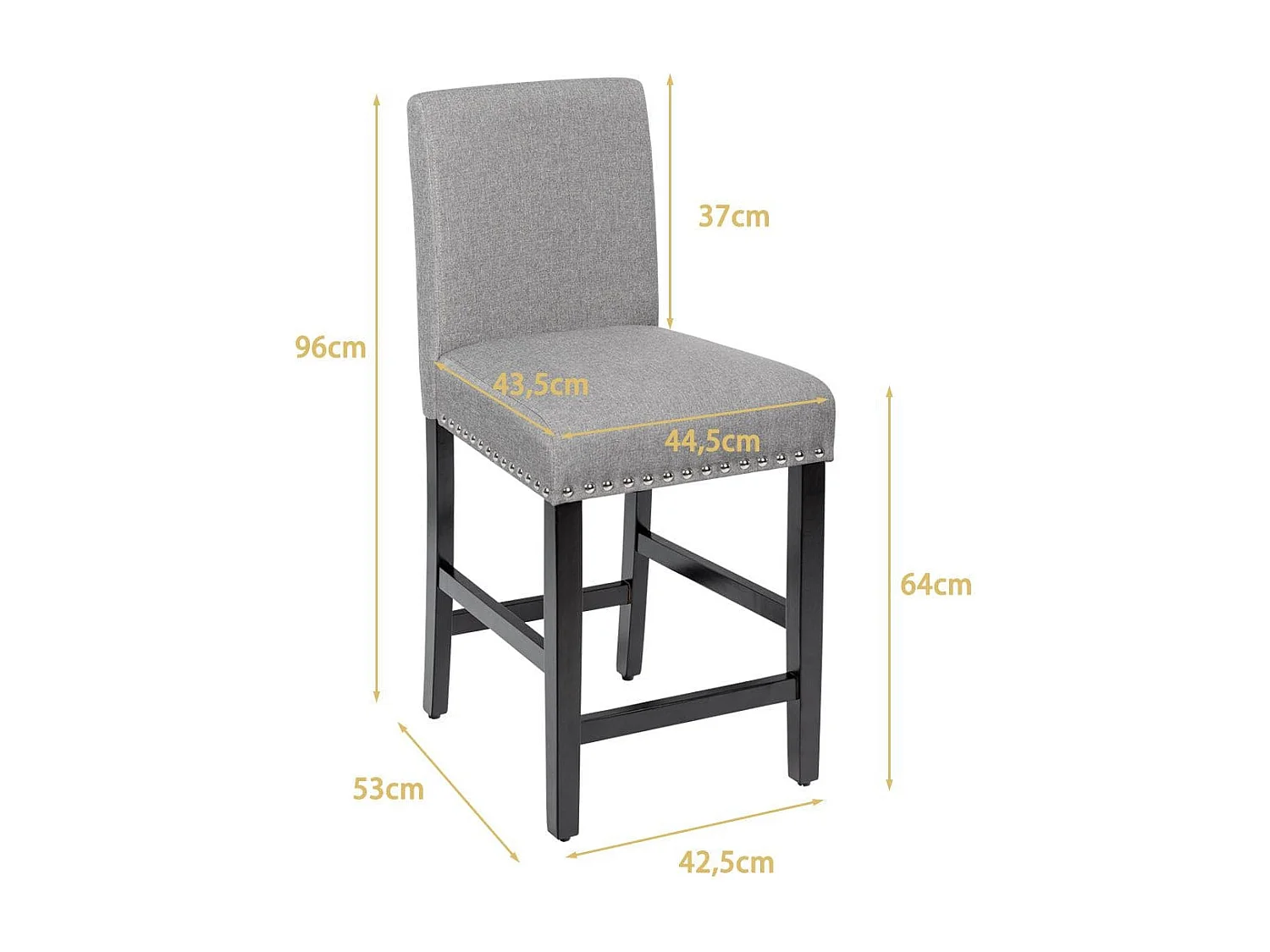 2er Set Barhocker mit Beinen aus Gummiholz & Atmungsaktivem Leinengewebe Barstühle Grau