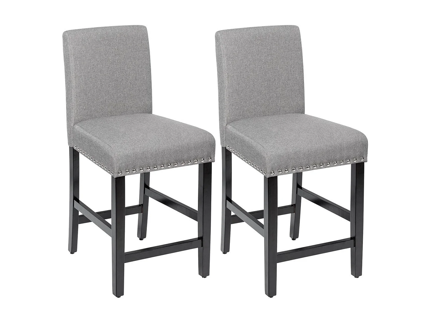 2er Set Barhocker mit Beinen aus Gummiholz & Atmungsaktivem Leinengewebe Barstühle Grau