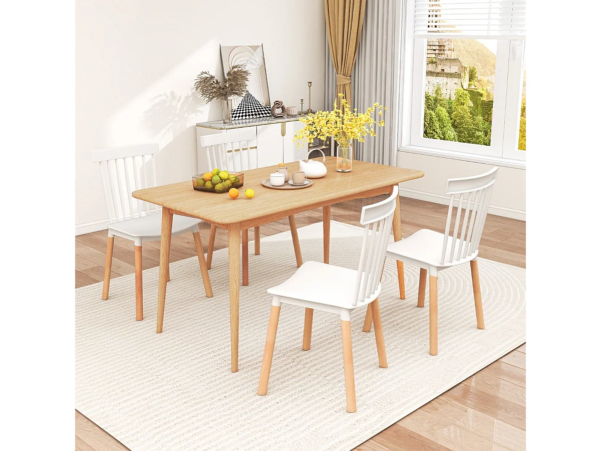 4er Set Esszimmerstühle mit Spindelrückenlehnen & Gebogenen Sitzen Armlose Stühle Weiß