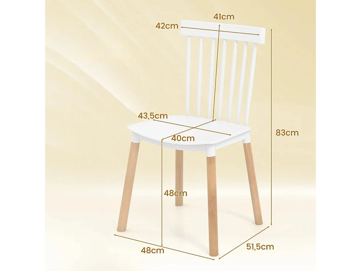 4er Set Esszimmerstühle mit Spindelrückenlehnen & Gebogenen Sitzen Armlose Stühle Weiß
