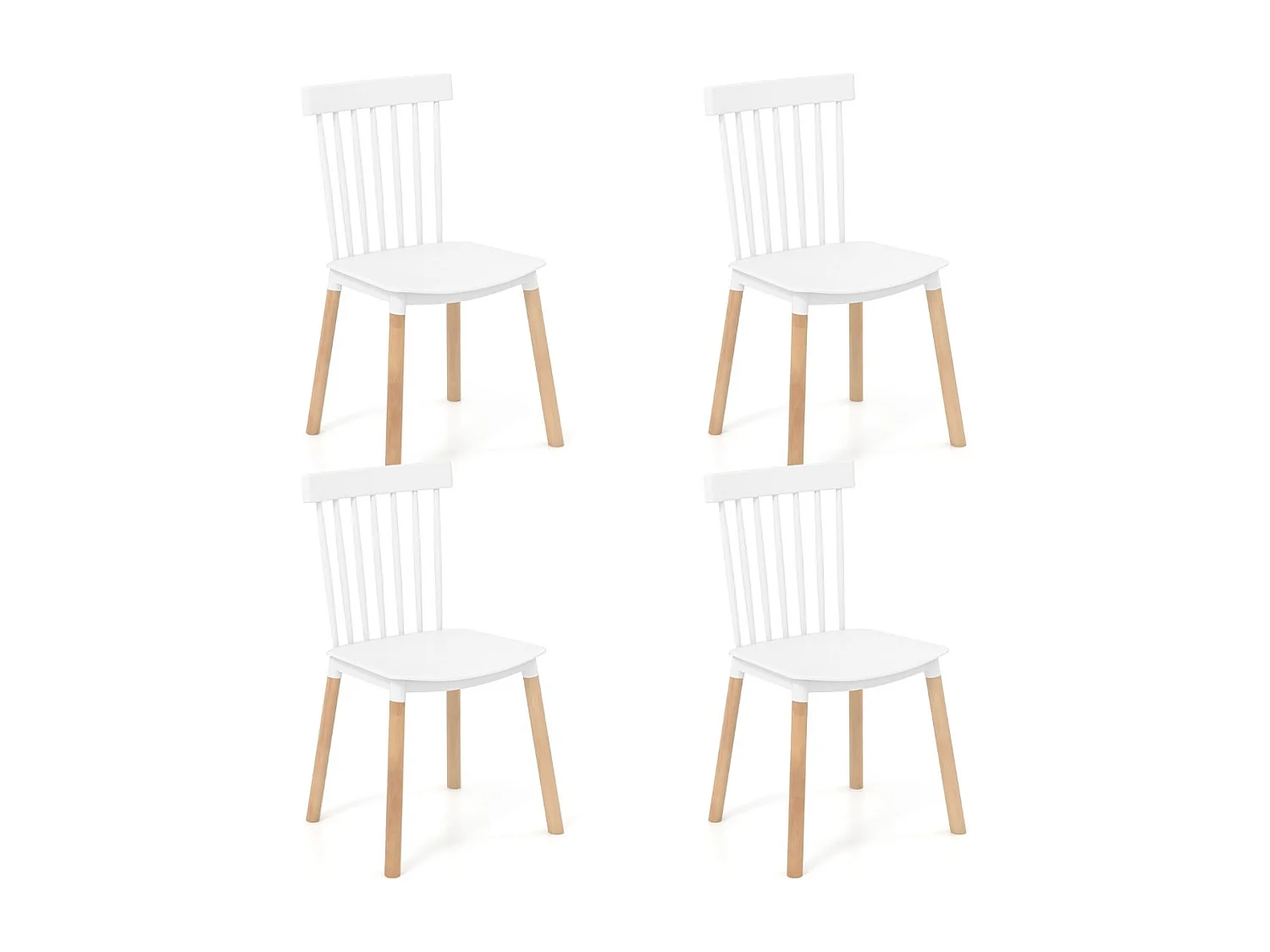 4er Set Esszimmerstühle mit Spindelrückenlehnen & Gebogenen Sitzen Armlose Stühle Weiß