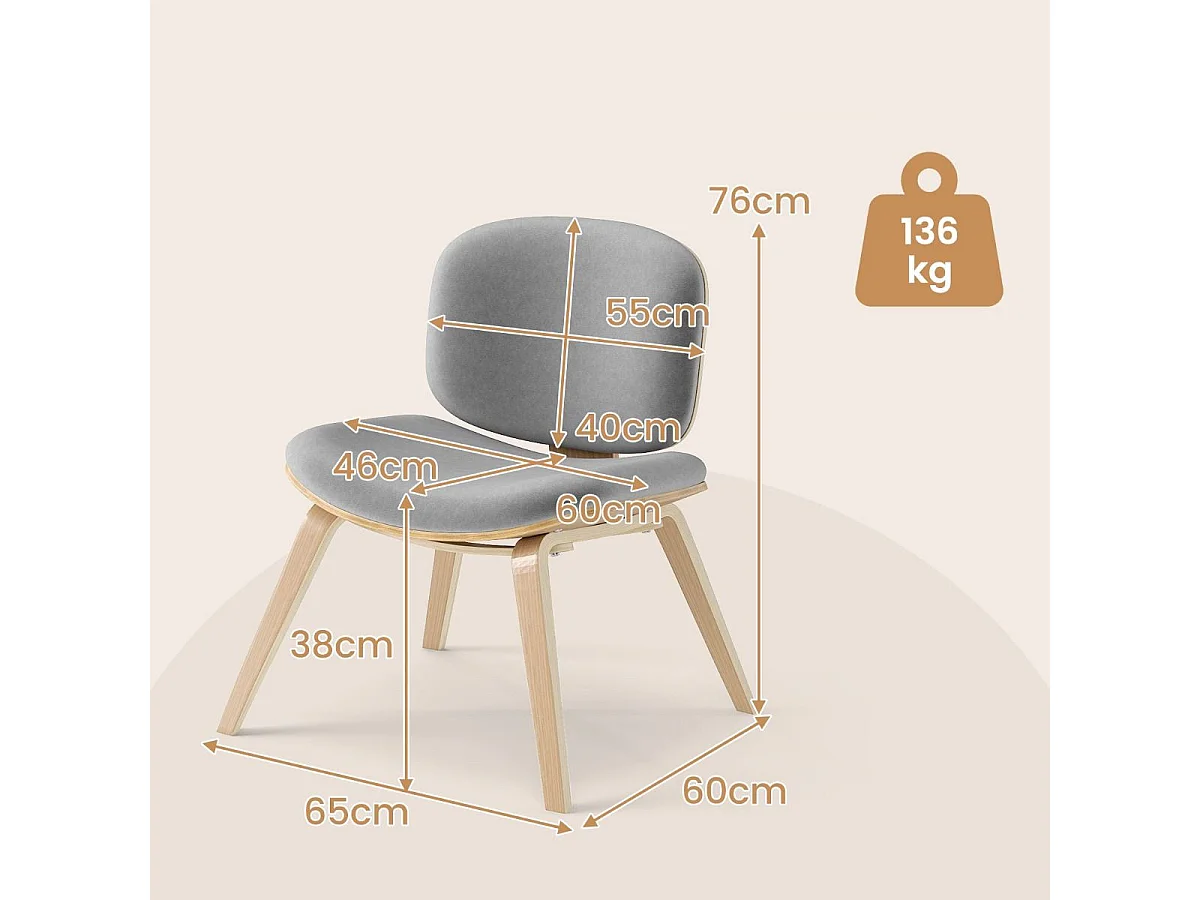 Moderner Akzentstuhl mit Rückenlehne & Gepolstertem Sitz Platzsparender Loungesessel Hellgrau