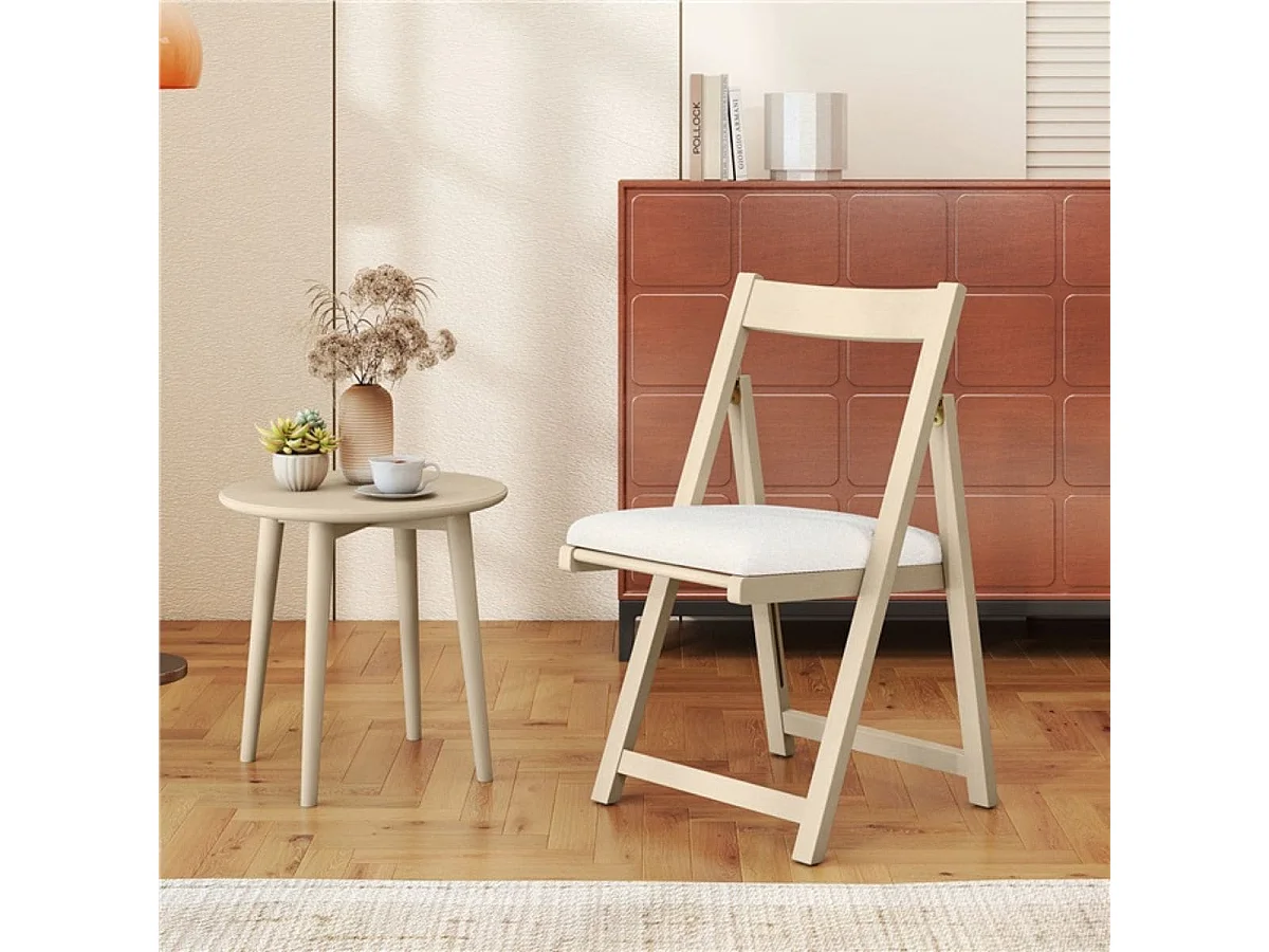 2er Set Holz Klappstühle mit Kissen Armless Stapelbare Esszimmerstühle Gepolsterte Stühle Natur