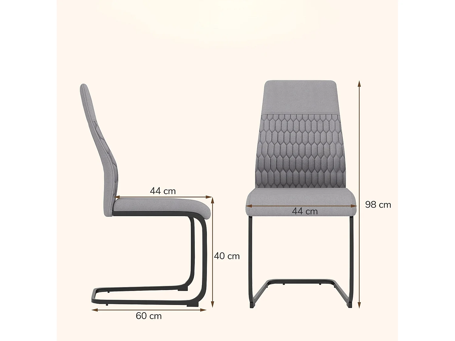 Set di sedie da pranzo da 4 con schienale alto inclinabile e cuscinetti antiscivolo, Sedia decorativa rivestita per interni Grigio