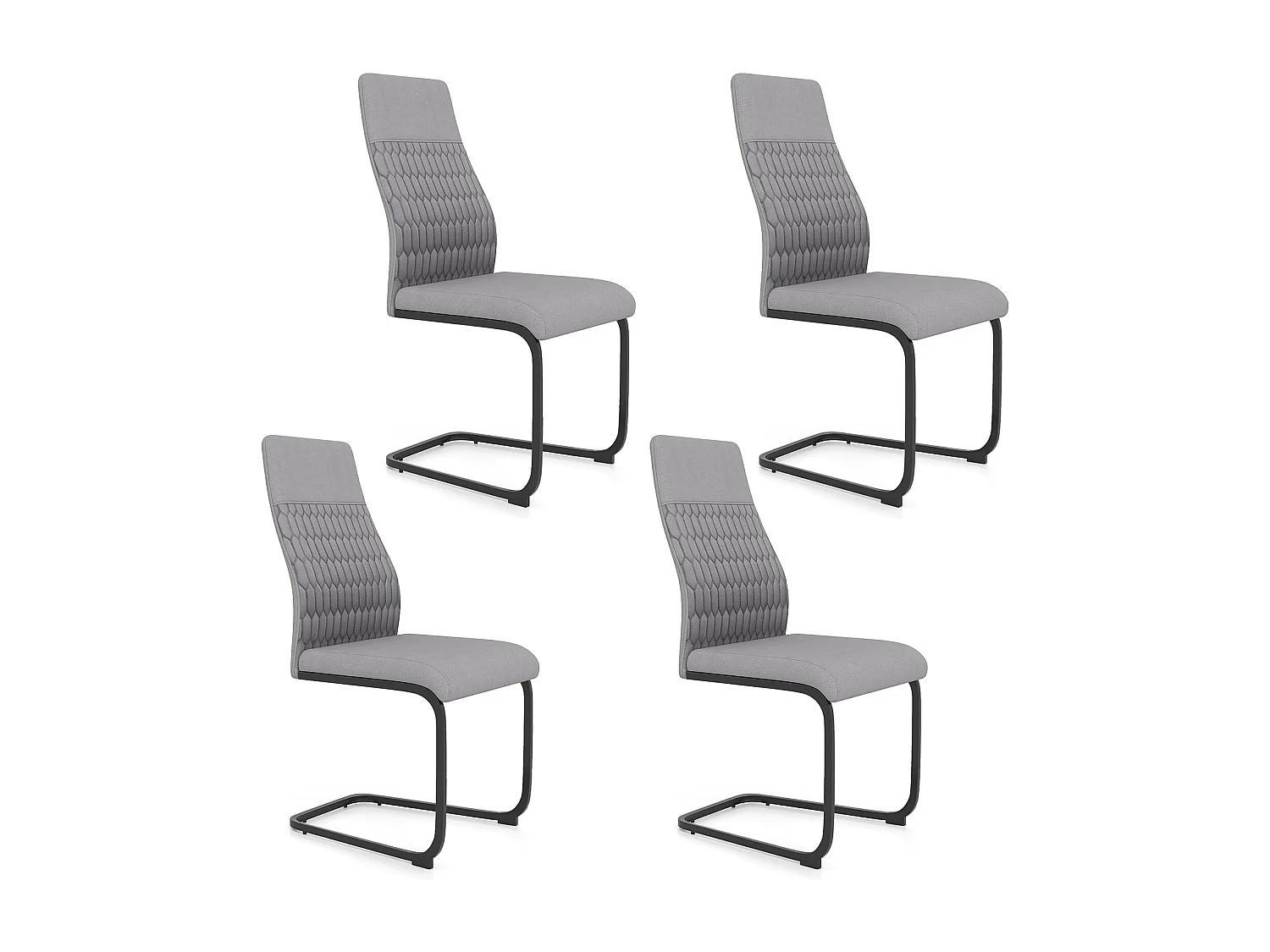 Set di sedie da pranzo da 4 con schienale alto inclinabile e cuscinetti antiscivolo, Sedia decorativa rivestita per interni Grigio