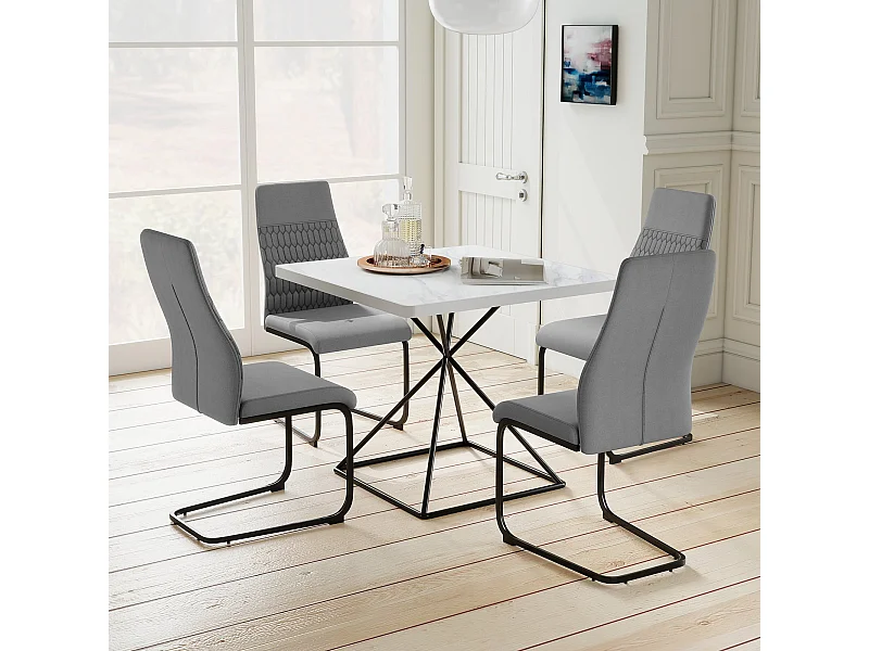 Set di sedie da pranzo da 4 con schienale alto inclinabile e cuscinetti antiscivolo, Sedia decorativa rivestita per interni Grigio