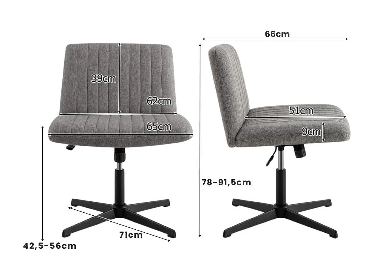 Sedia da scrivania con gambe incrociate altezza regolabile, Poltrona imbottita per ufficio con dondolo a 120° Grigio