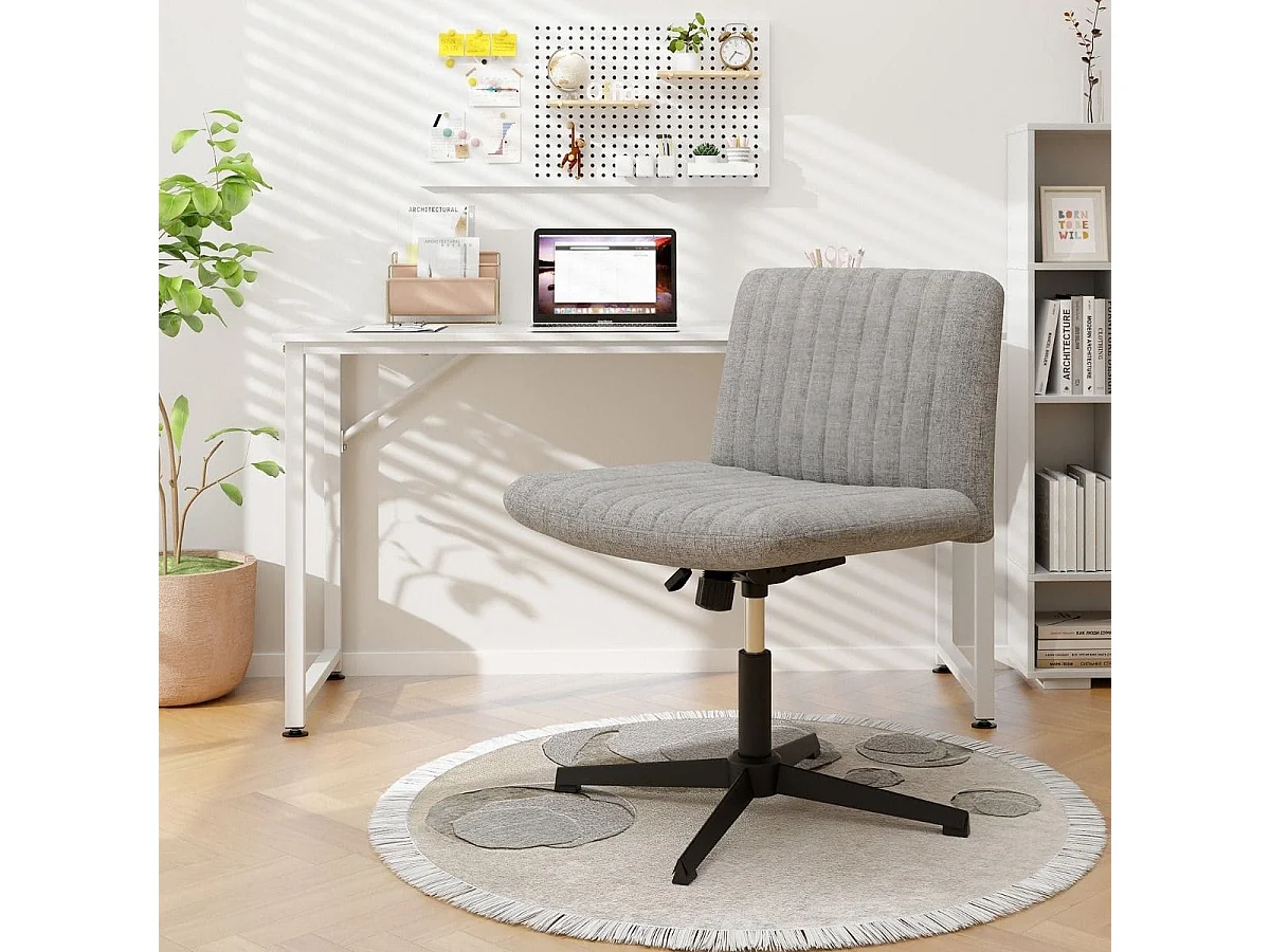 Chaise de Bureau sans Roulettes avec Siège Rembourré Large Bascule à 120° Hauteur Réglable Sans Accoudoirs Gris