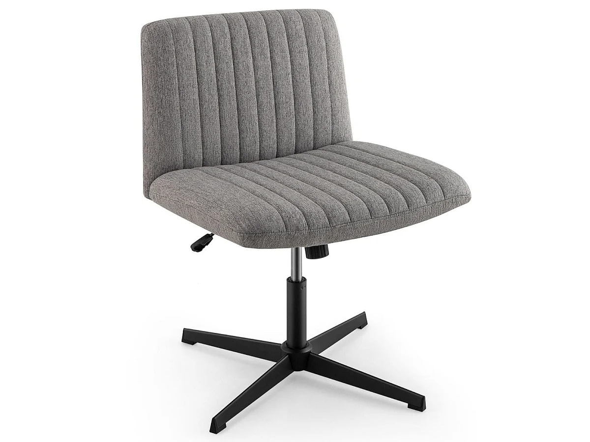 Chaise de Bureau sans Roulettes avec Siège Rembourré Large Bascule à 120° Hauteur Réglable Sans Accoudoirs Gris