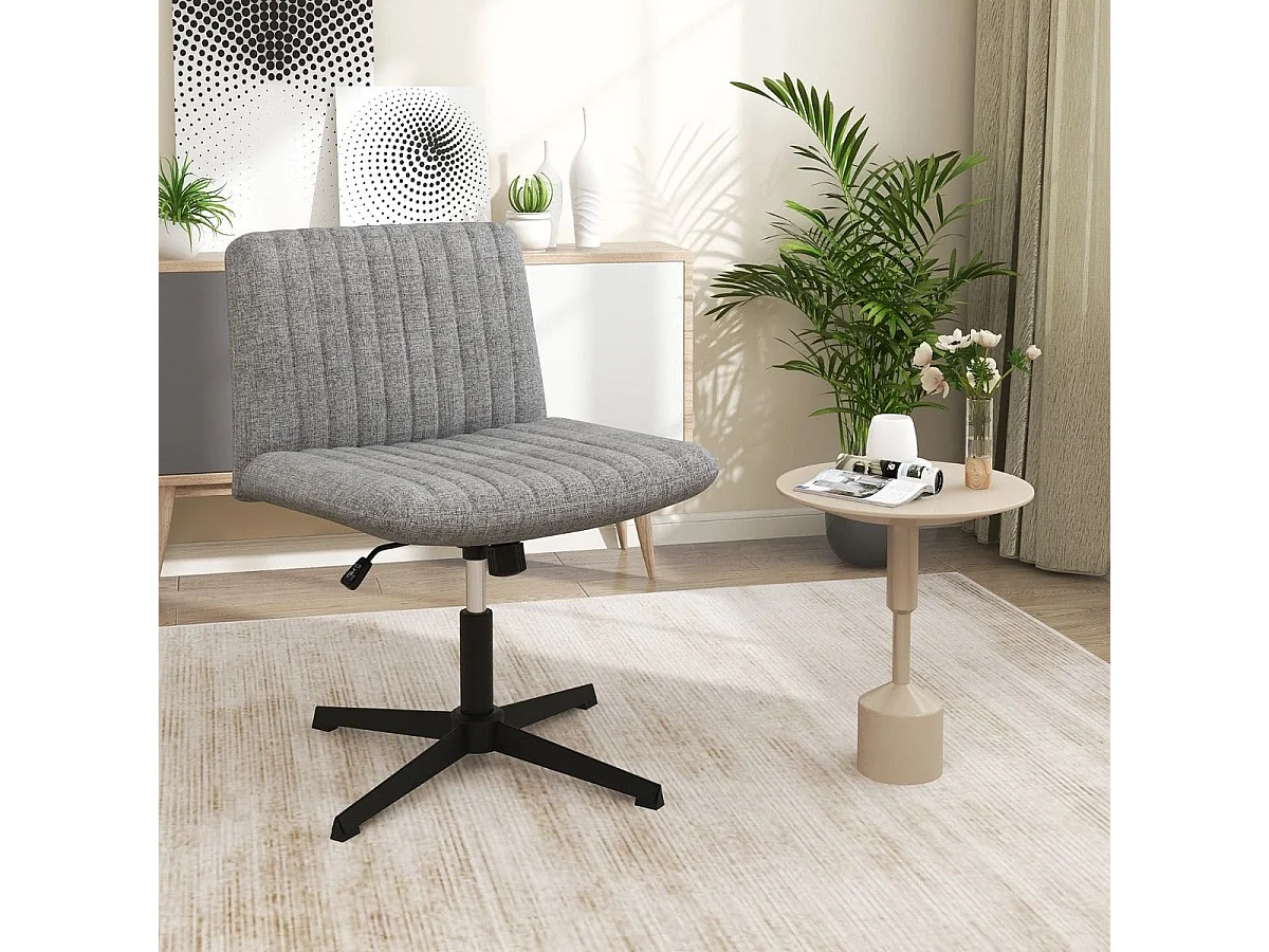 Chaise de Bureau sans Roulettes avec Siège Rembourré Large Bascule à 120° Hauteur Réglable Sans Accoudoirs Gris