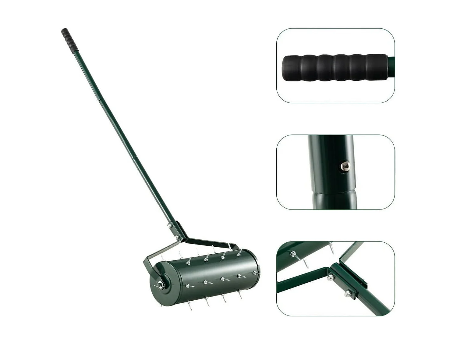 Rasenlüfter Walze manuell 44 x 128 cm Rasenrolle mit Stiel & Nägeln Grün