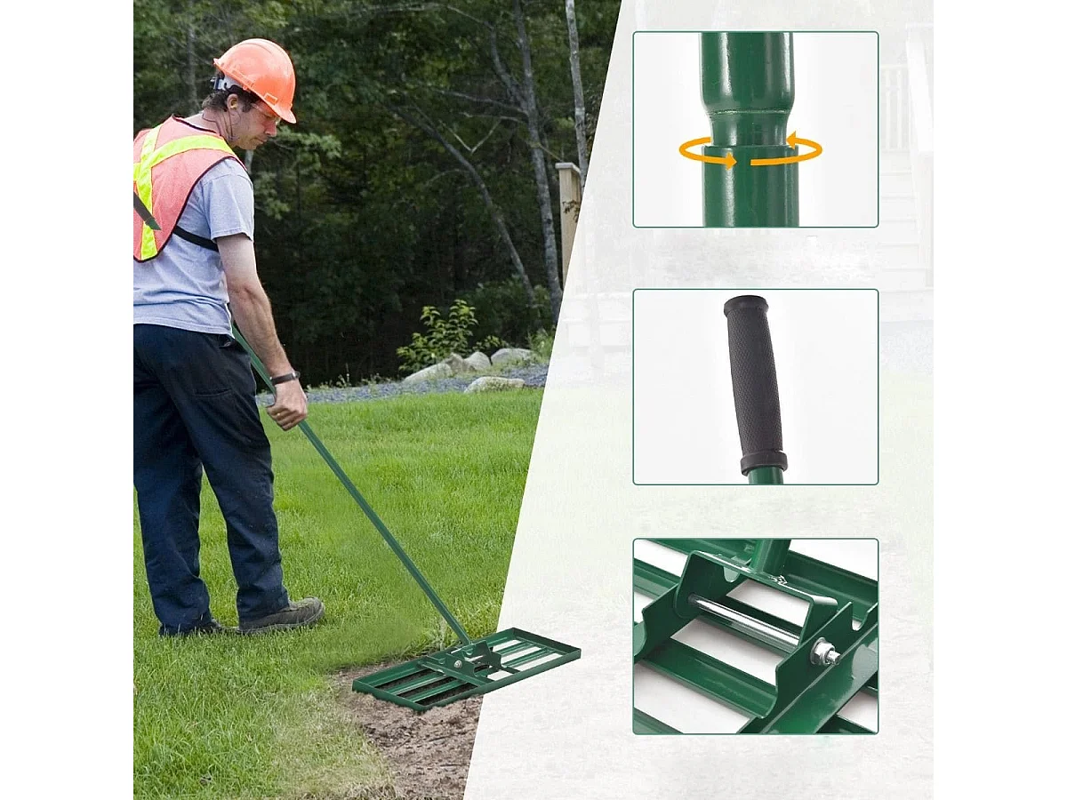 Rasen Nivellierrechen mit Ergonomischem Griff für den Boden 91 x 25 cm Grün