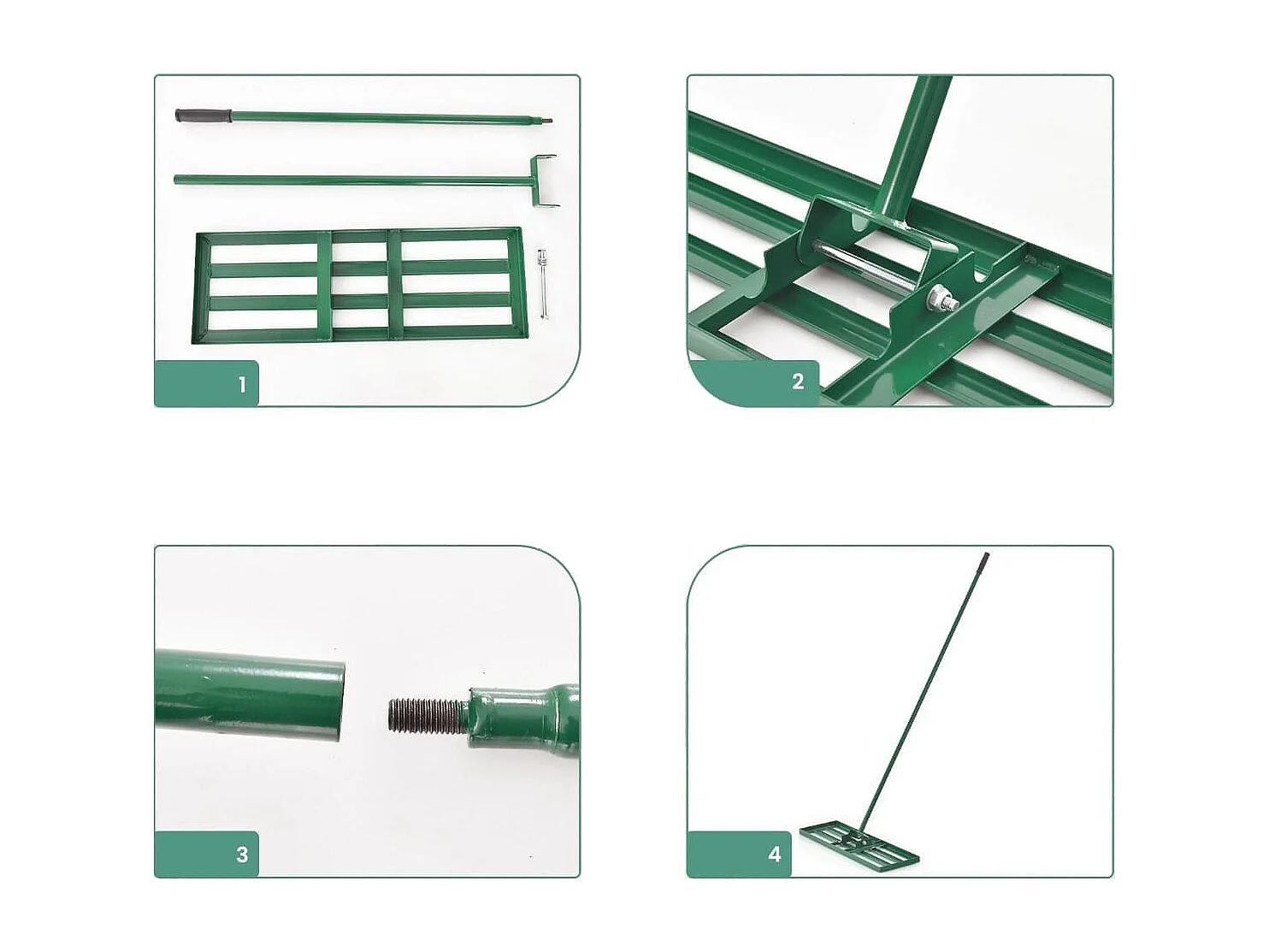 Rasen Nivellierrechen mit Ergonomischem Griff für den Boden 91 x 25 cm Grün