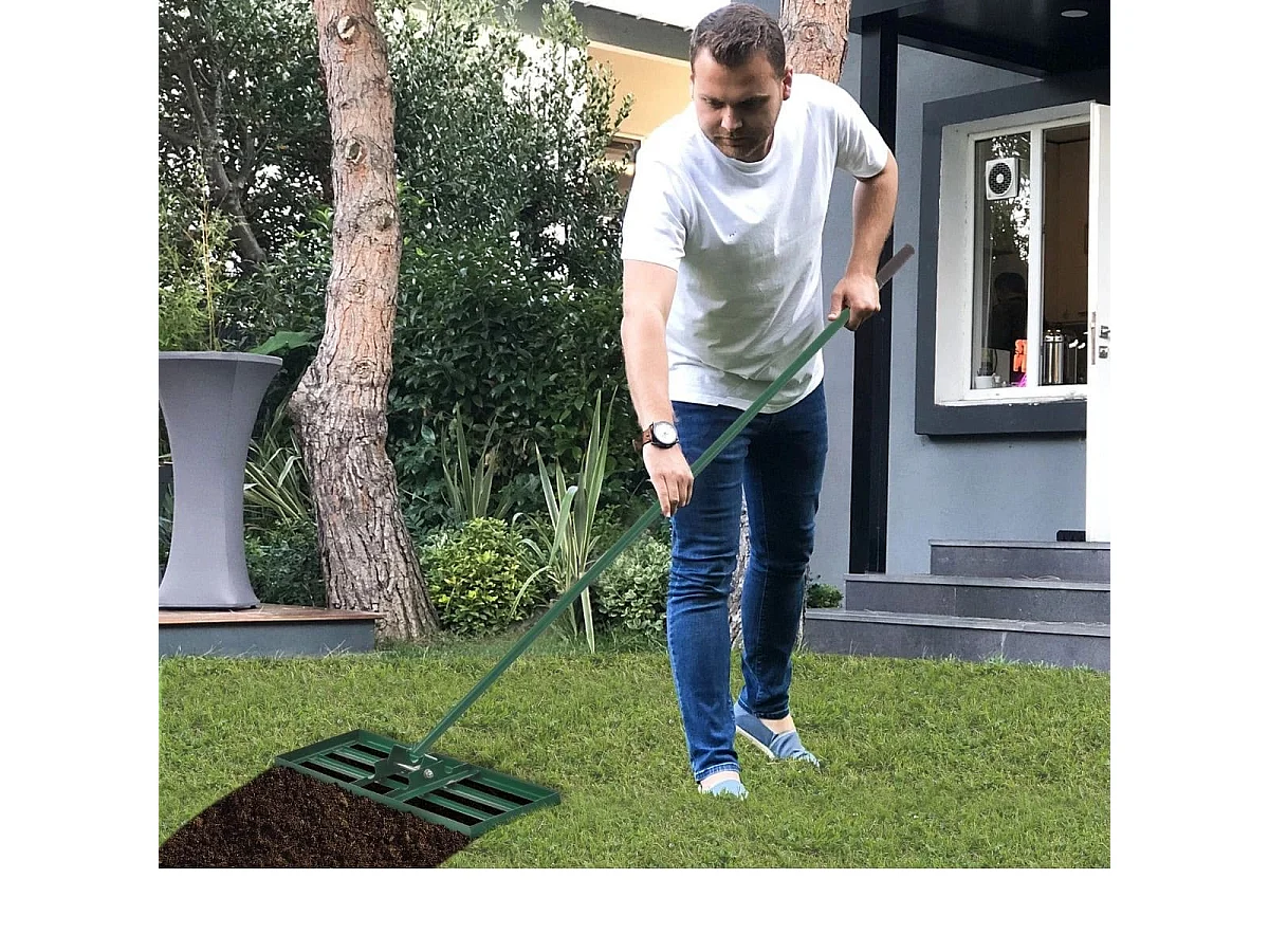 Rasen Nivellierrechen mit Ergonomischem Griff für den Boden 91 x 25 cm Grün