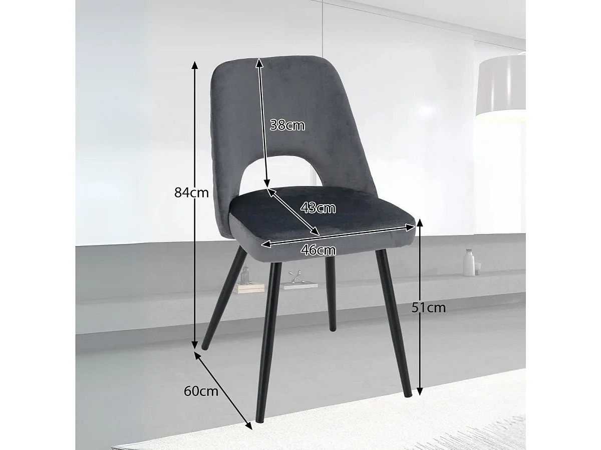 Set di 2 sedie da pranzo, Sedia Imbottita con cuscino in spugna in metallo Grigio