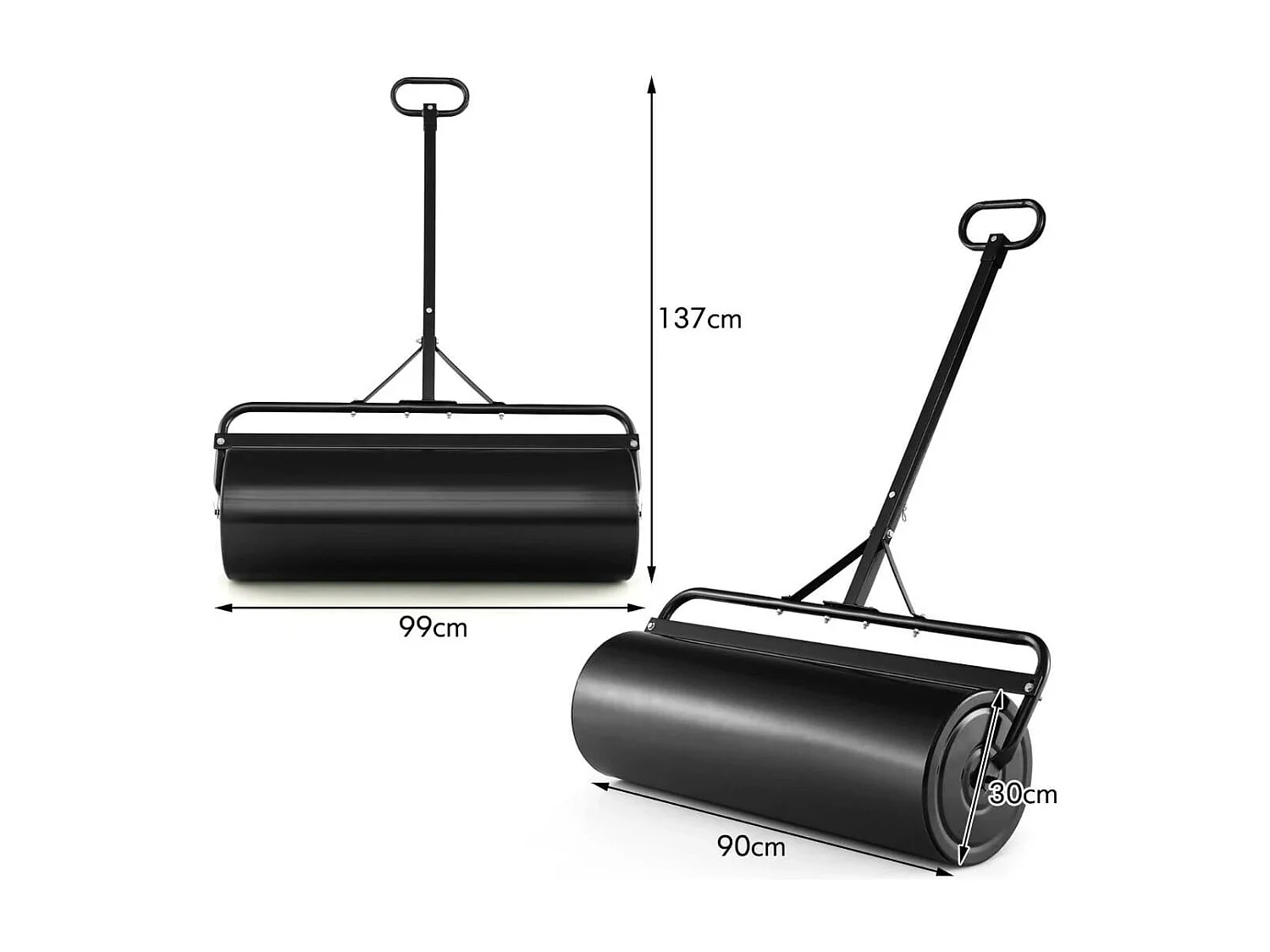 Rasenwalze aus Metall Gartenwalze zur Befestigung Graswalze 99 x 30 x 137 cm Schwarz
