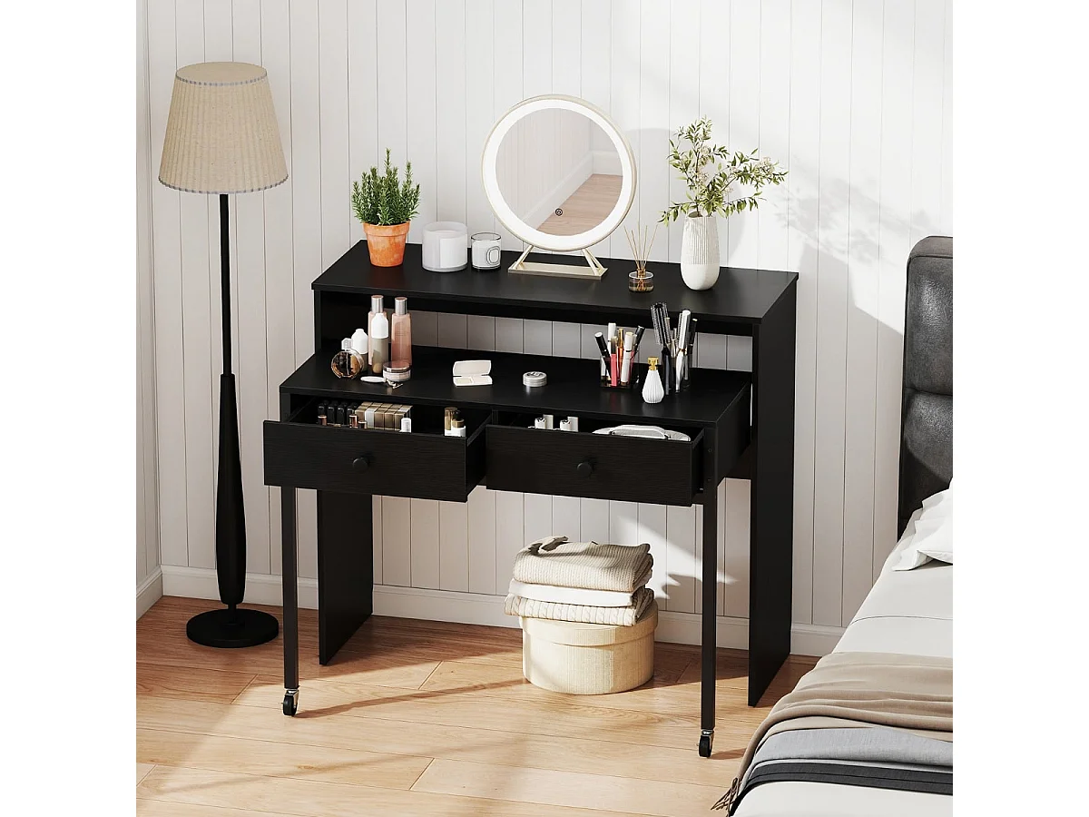 Scrivania allungabile piccola scrivania per computer con 2 cassetti e rotelle 100 x 63 x 88 cm nero