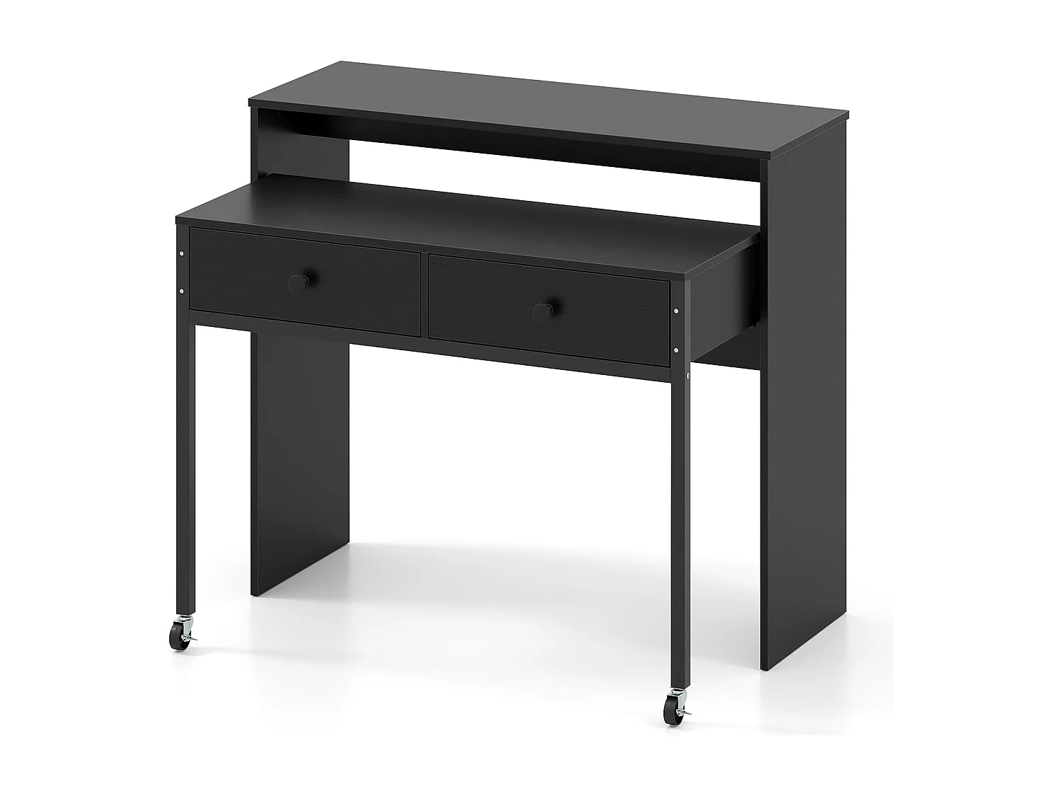 Scrivania allungabile piccola scrivania per computer con 2 cassetti e rotelle 100 x 63 x 88 cm nero