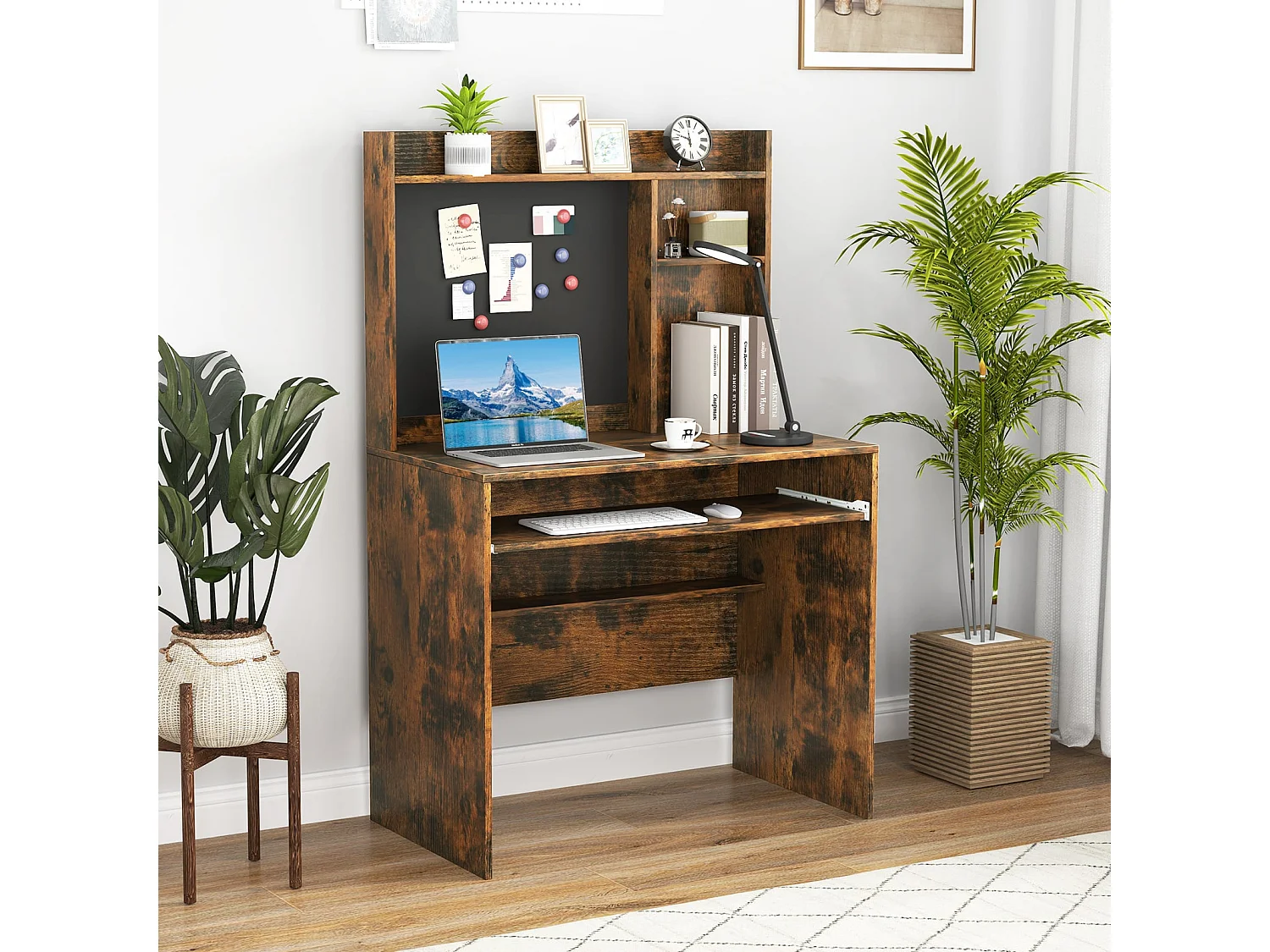 Scrivania per computer con lavagna magnetica, Scrivania moderna con ripiano e vassoio per tastiera Marrone