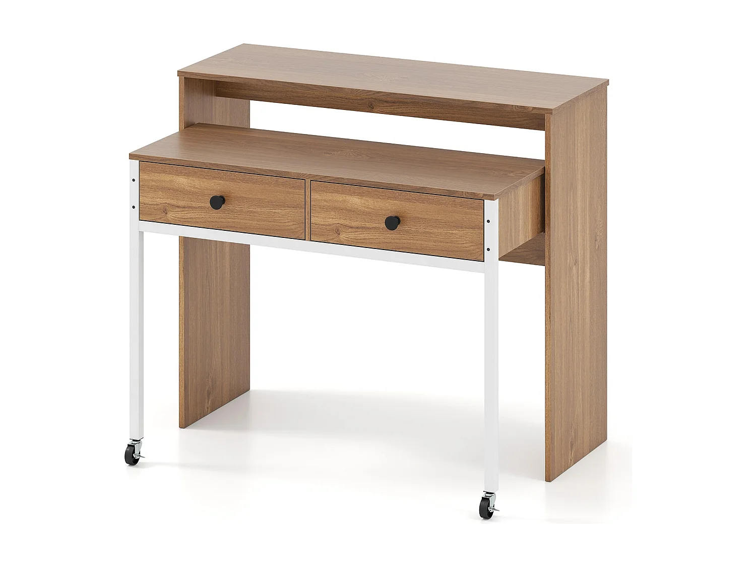 Scrivania allungabile piccola scrivania per computer con 2 cassetti e rotelle 100 x 63 x 88 cm naturale