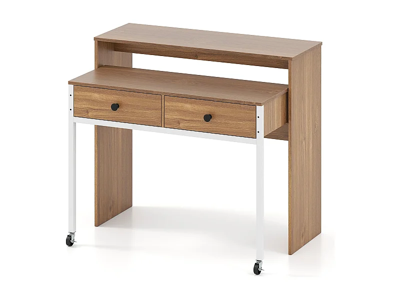 Scrivania allungabile piccola scrivania per computer con 2 cassetti e rotelle 100 x 63 x 88 cm naturale