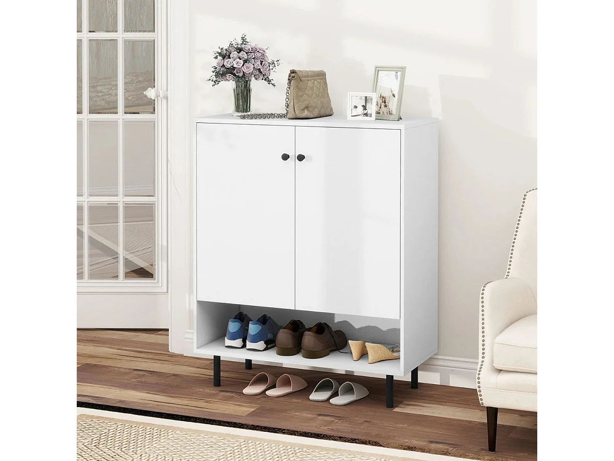 Buffet en bois Commode avec étagères réglables & 2 portes Armoire à buffet Armoire de cuisine 75 x 35 x 95 cm Blanc