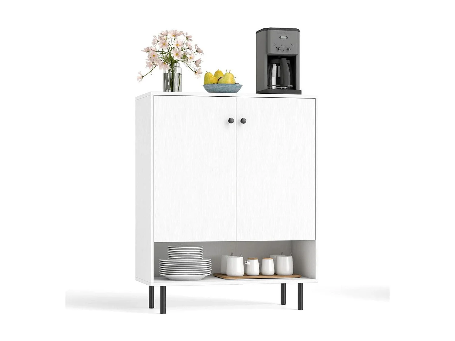 Buffet en bois Commode avec étagères réglables & 2 portes Armoire à buffet Armoire de cuisine 75 x 35 x 95 cm Blanc