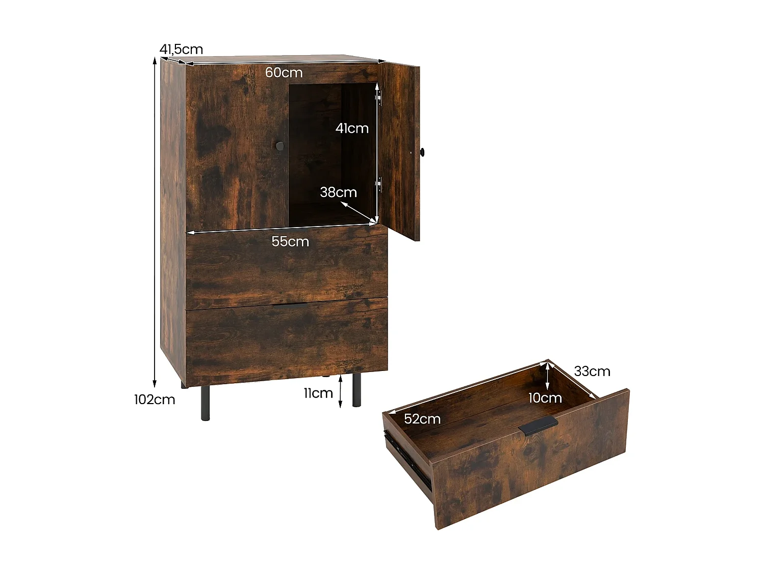 Credenza a 2 ante con cassetti e contenitori Mobile bar autoportante con gambe in metallo Vetrina per caffè