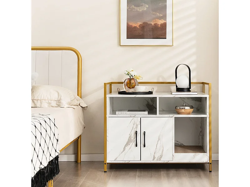 Meuble Litiere Chat Griffoir Amovible Industriel Maison de Toilette Chat Anti-basculement Structure Métal Antirouille 89x45x74,5cm Blanc