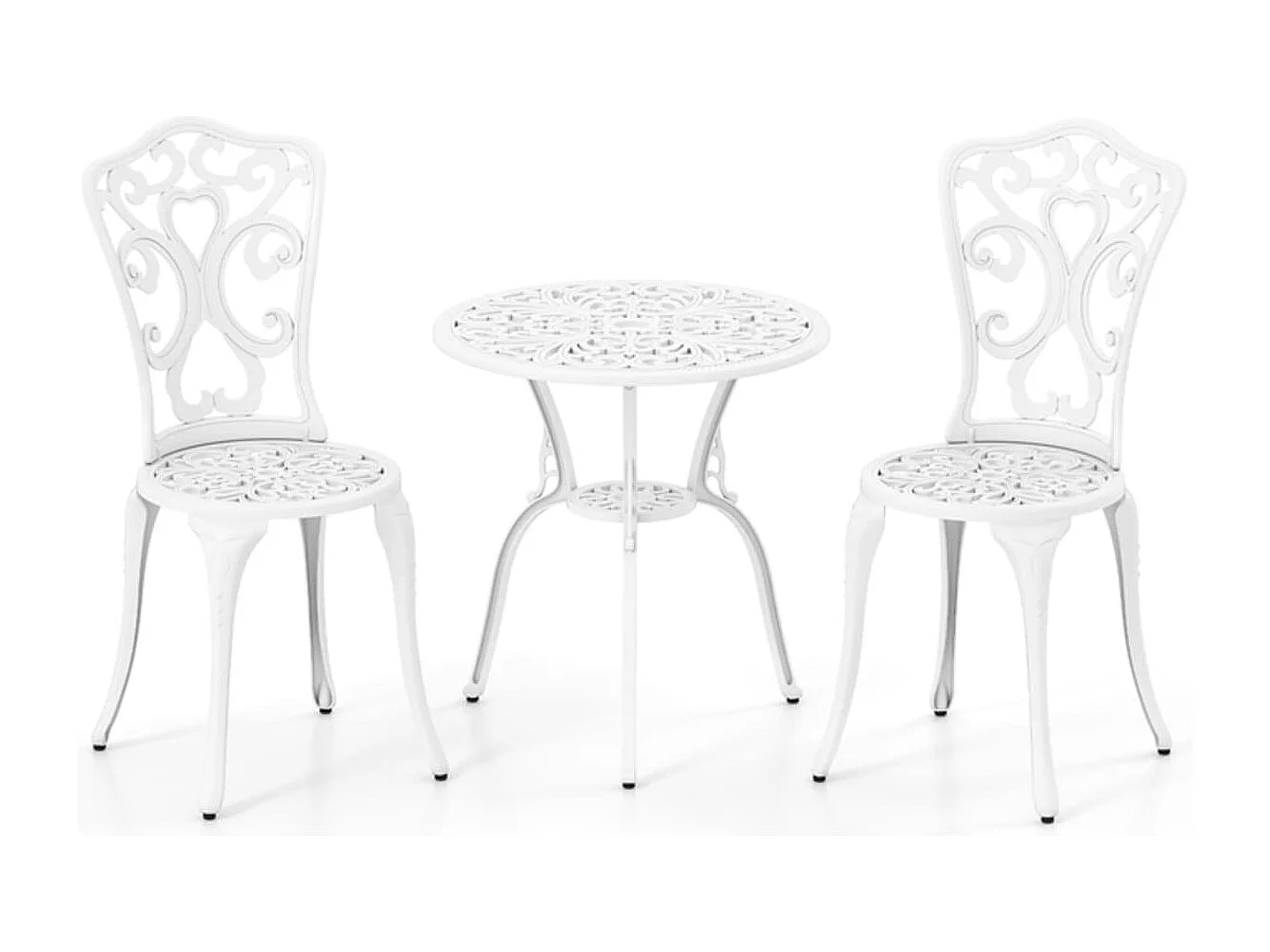 Sedie e tavolo in alluminio fuso resistente a tutti i tempi con foro per ombrello, Sedie e tavolo da patio a 3 pezzi Bianco