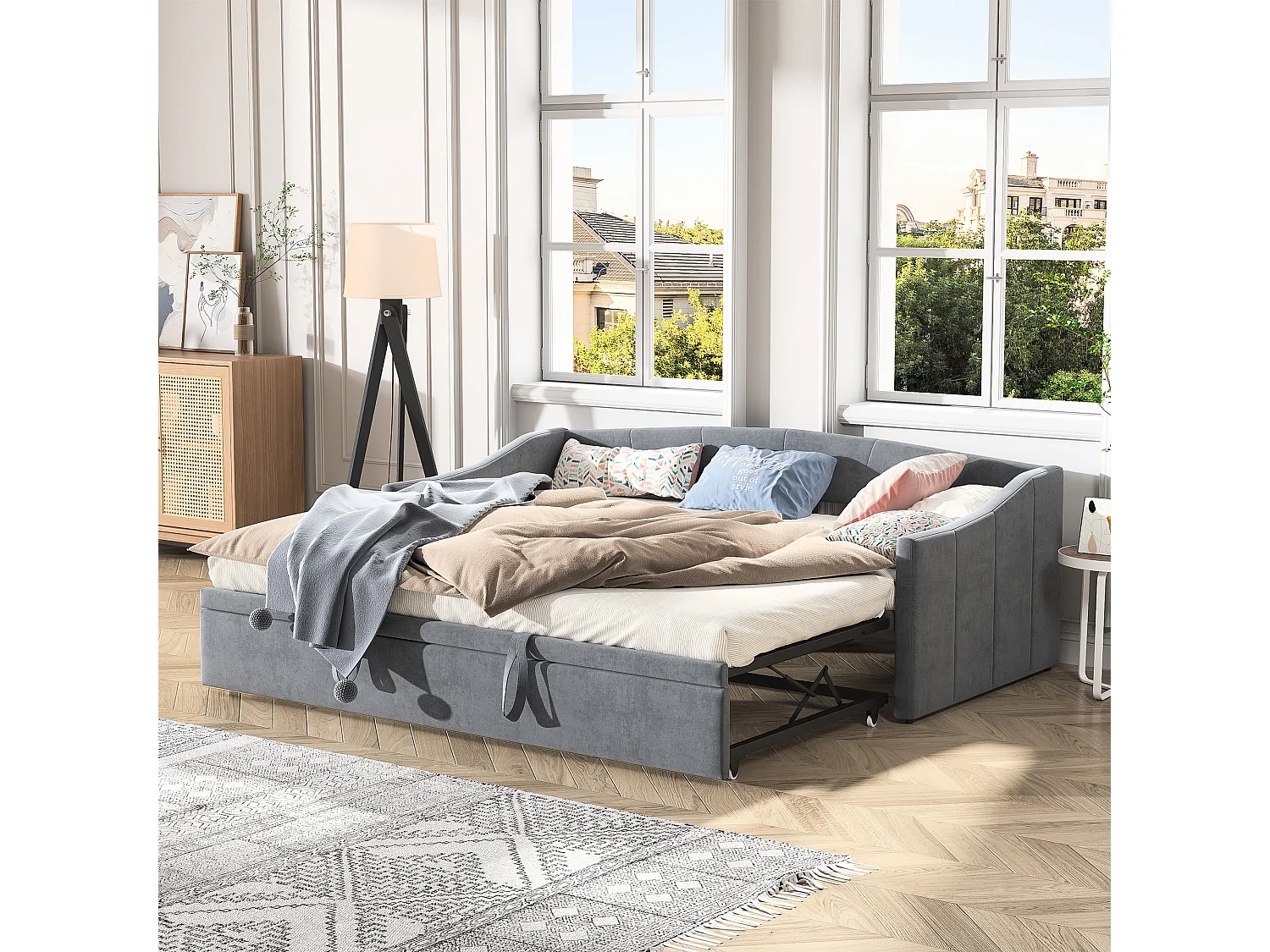Samt Tagesbett Gästebett mit Lattenrahmen - Platzsparendes Multifunktionales Schlafsofa - 90/180x200cm
