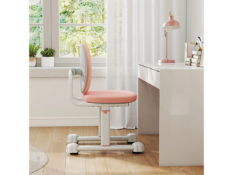 Sedia per studiare con doppio supporto lombare e altezza regolabile, Sedia da compiti imbottita per casa e scuola Rosa