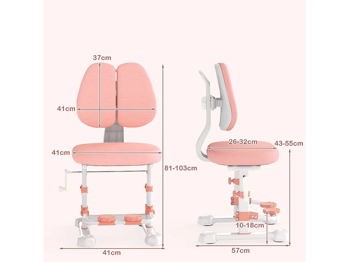 Sedia da studio per bambini con schienale doppio regolabile e poggiapiedi, Sedia da ufficio senza braccioli Rosa