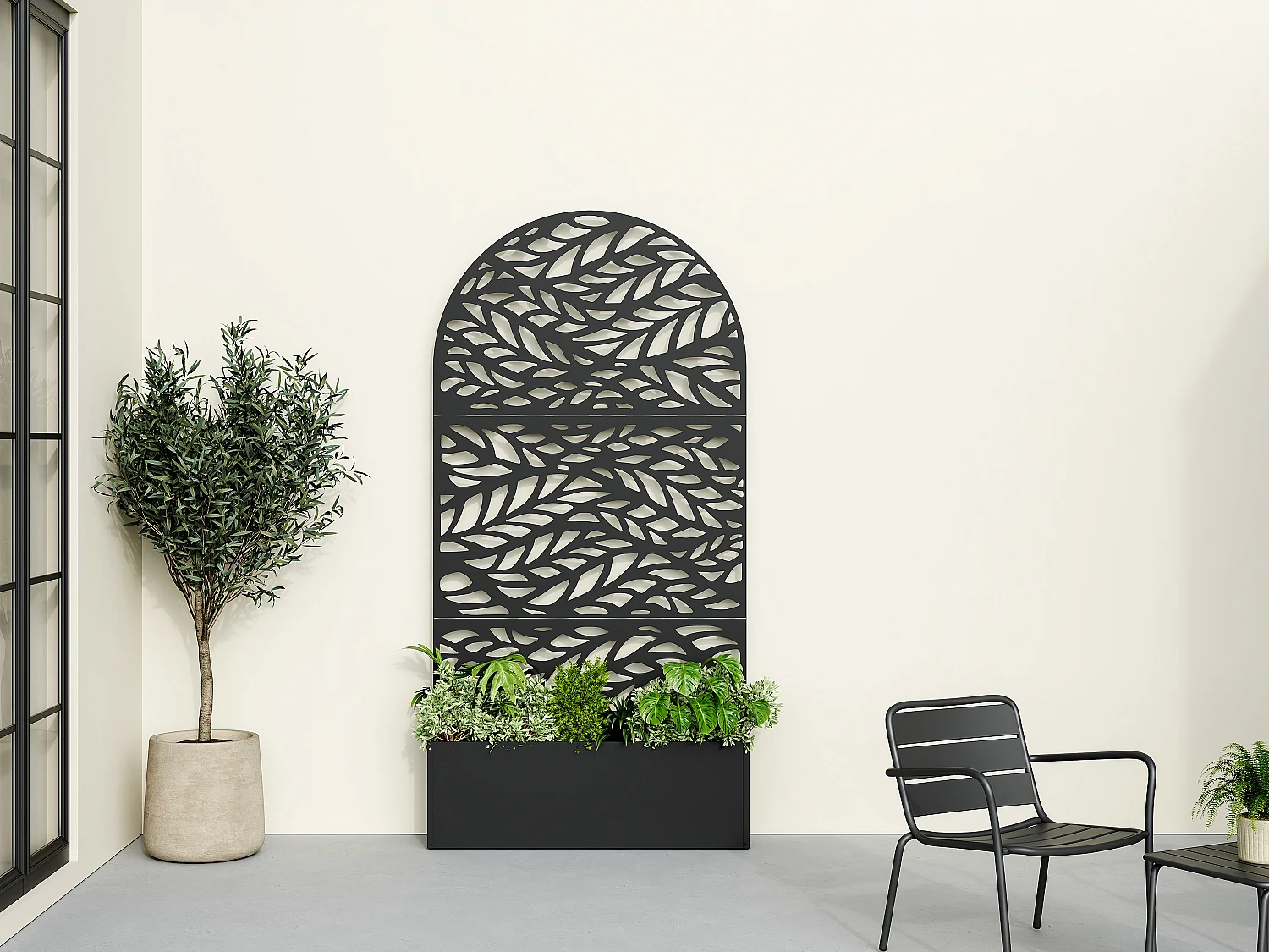Jardinière à poser avec treillis à motif - L90 x P33 x H180 cm - Noir - CLYNEO