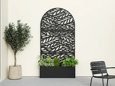 Donica stojąca z ozdobną kratką - D90 x G33 x W180 cm - Czarna - CLYNEO