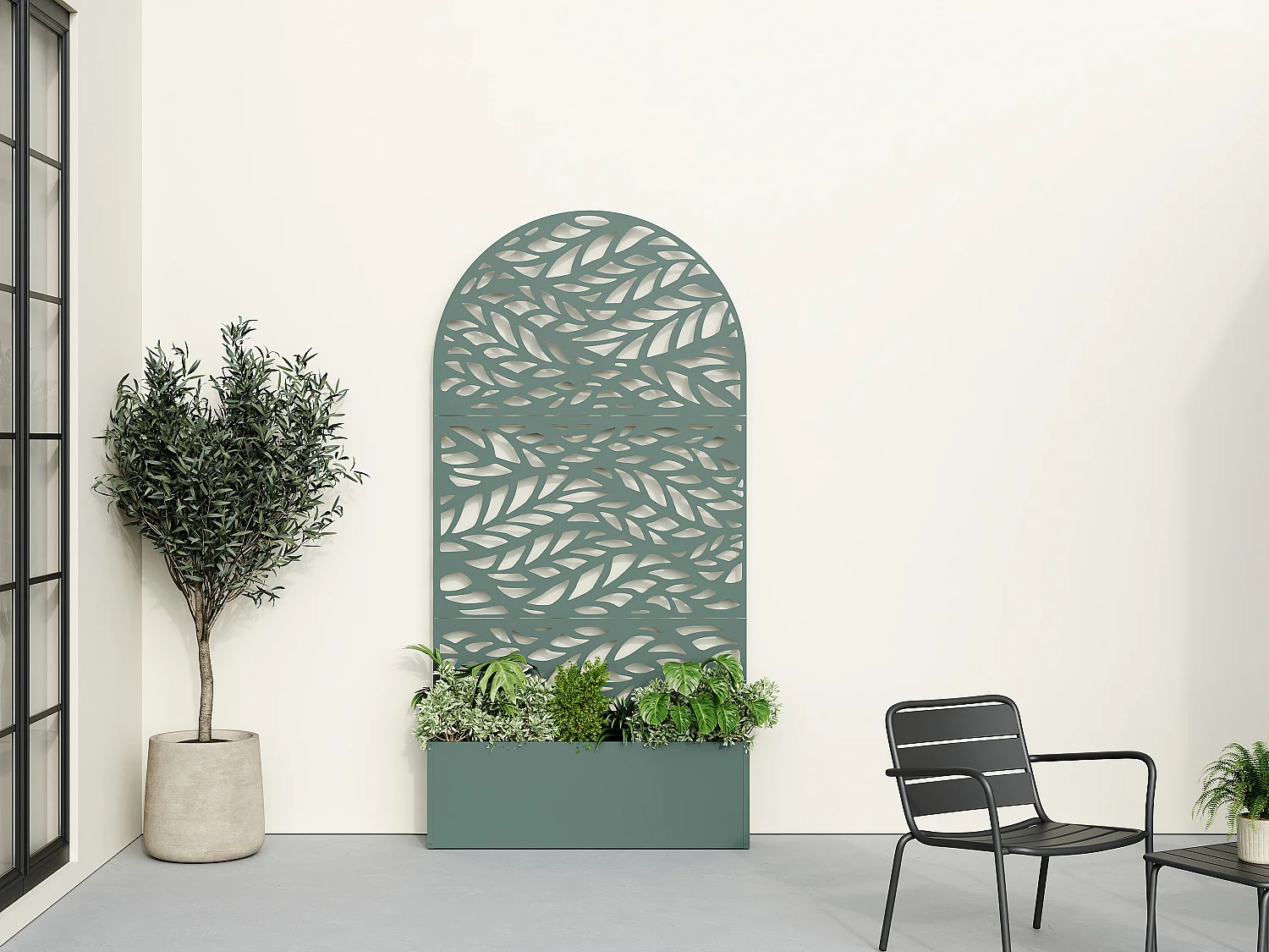 Jardinière à poser avec treillis à motif - L90 x P33 x H180 cm - Vert amande - CLYNEO