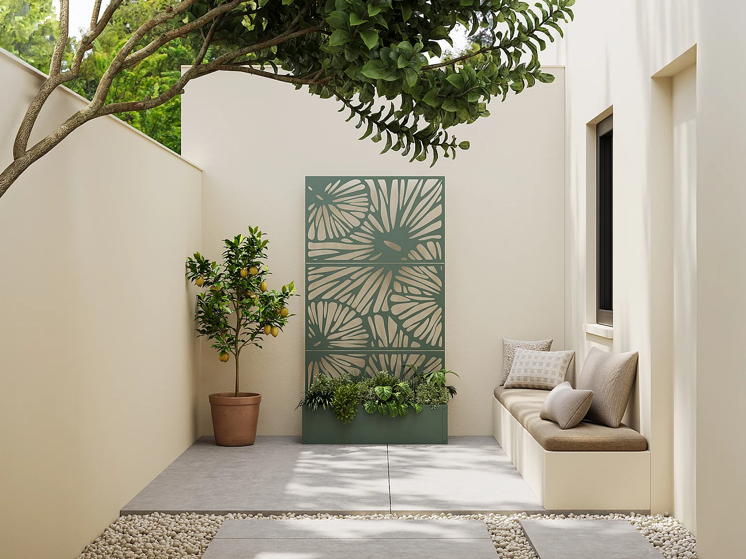 Jardinière à poser avec treillis à motif - L92 x P32.5 x H173 cm - Vert amande - ENATAS