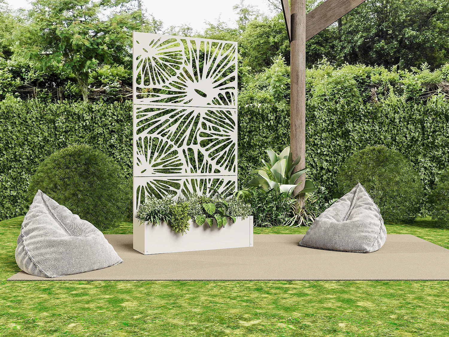 Jardinière à poser avec treillis à motif - L92 x P32.5 x H173 cm - Blanc - ENATAS