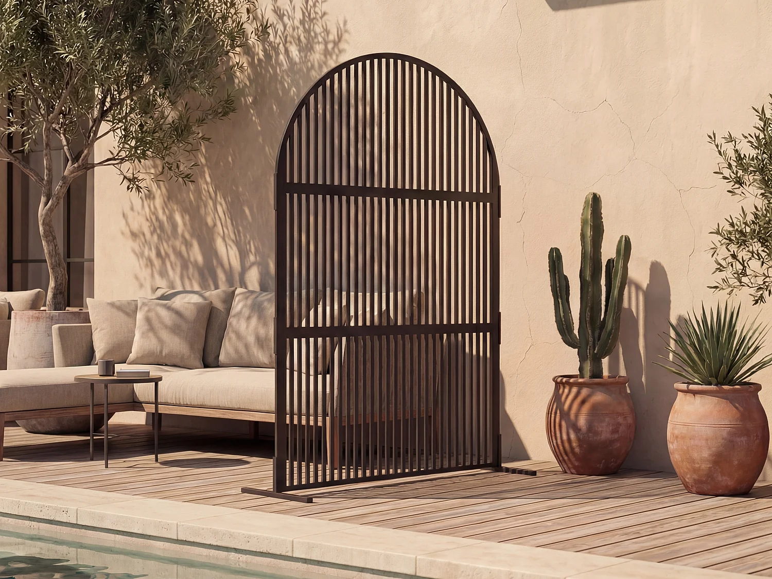 Paravent d'extérieur arqué ajouré en métal - L117 x H188 cm - Noir - TARRION