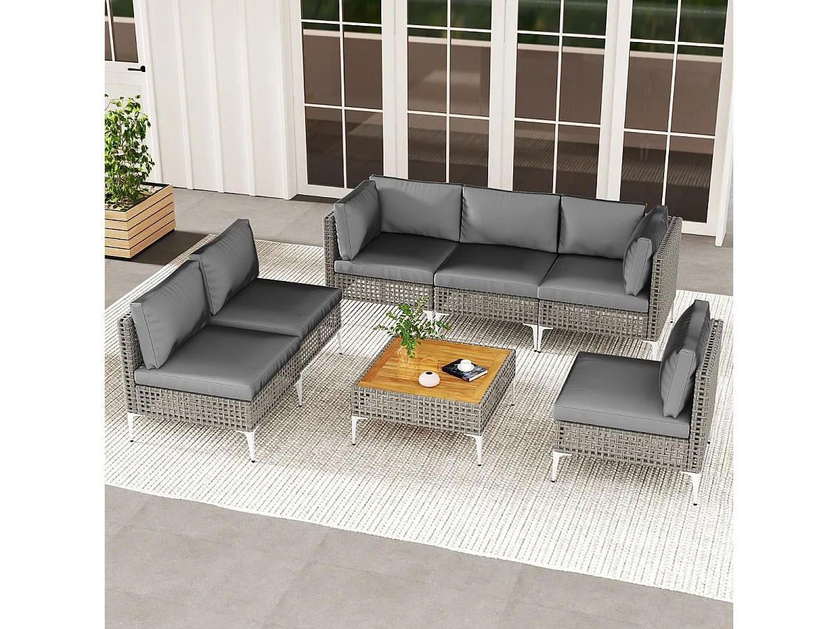 Lounge meubles Outdoor rotin salon de jardin avec table et coussins librement combinables Set de meubles de jardin