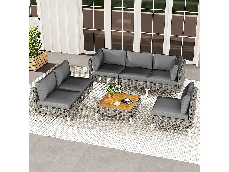 Lounge meubles Outdoor rotin salon de jardin avec table et coussins librement combinables Set de meubles de jardin