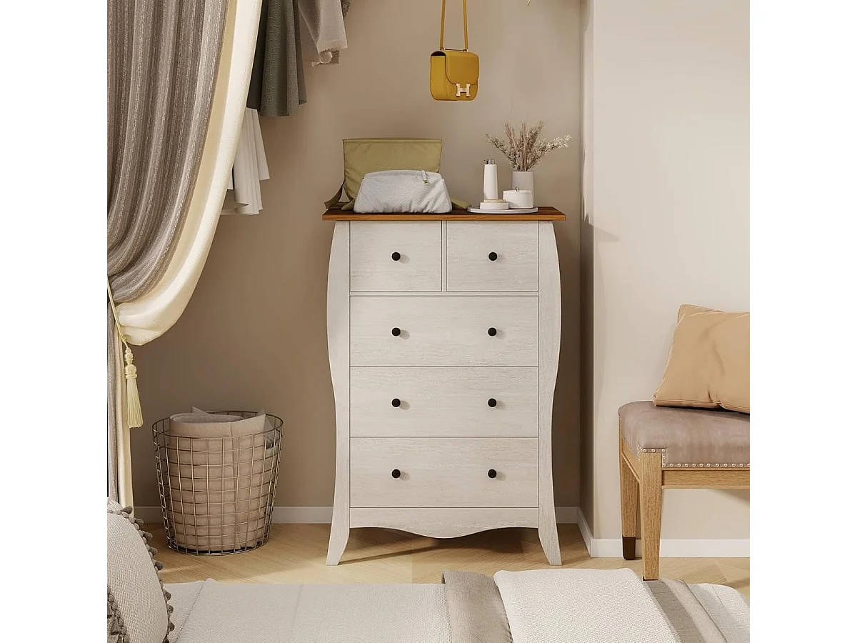 Kommode mit 5 Klappbaren Stoffschubladen Sideboard im Landhausstil Schubladenschrank Grau