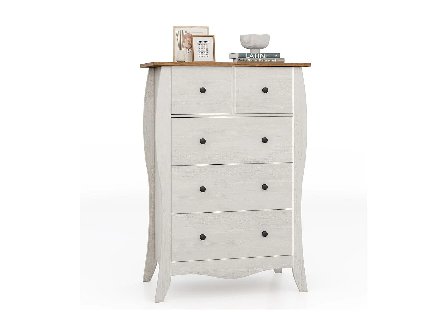 Kommode mit 5 Klappbaren Stoffschubladen Sideboard im Landhausstil Schubladenschrank Grau