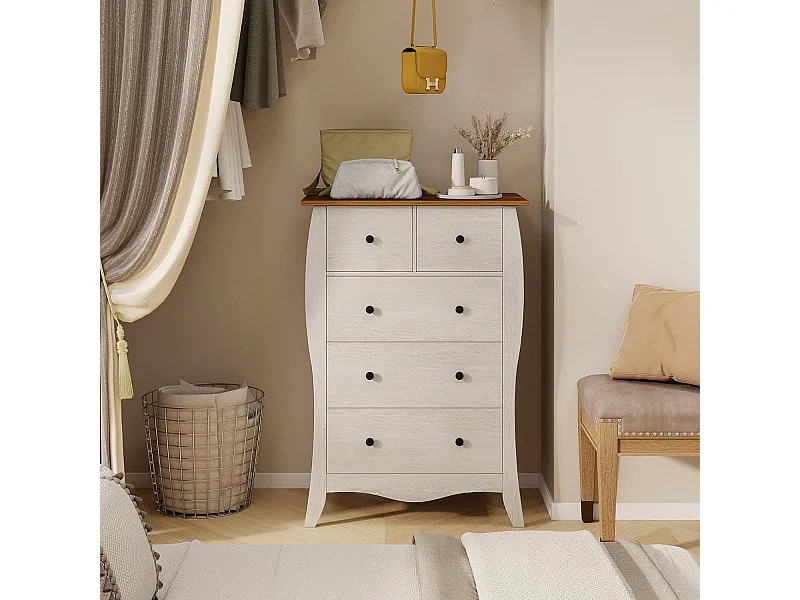 Kommode mit 5 Klappbaren Stoffschubladen Sideboard im Landhausstil Schubladenschrank Grau