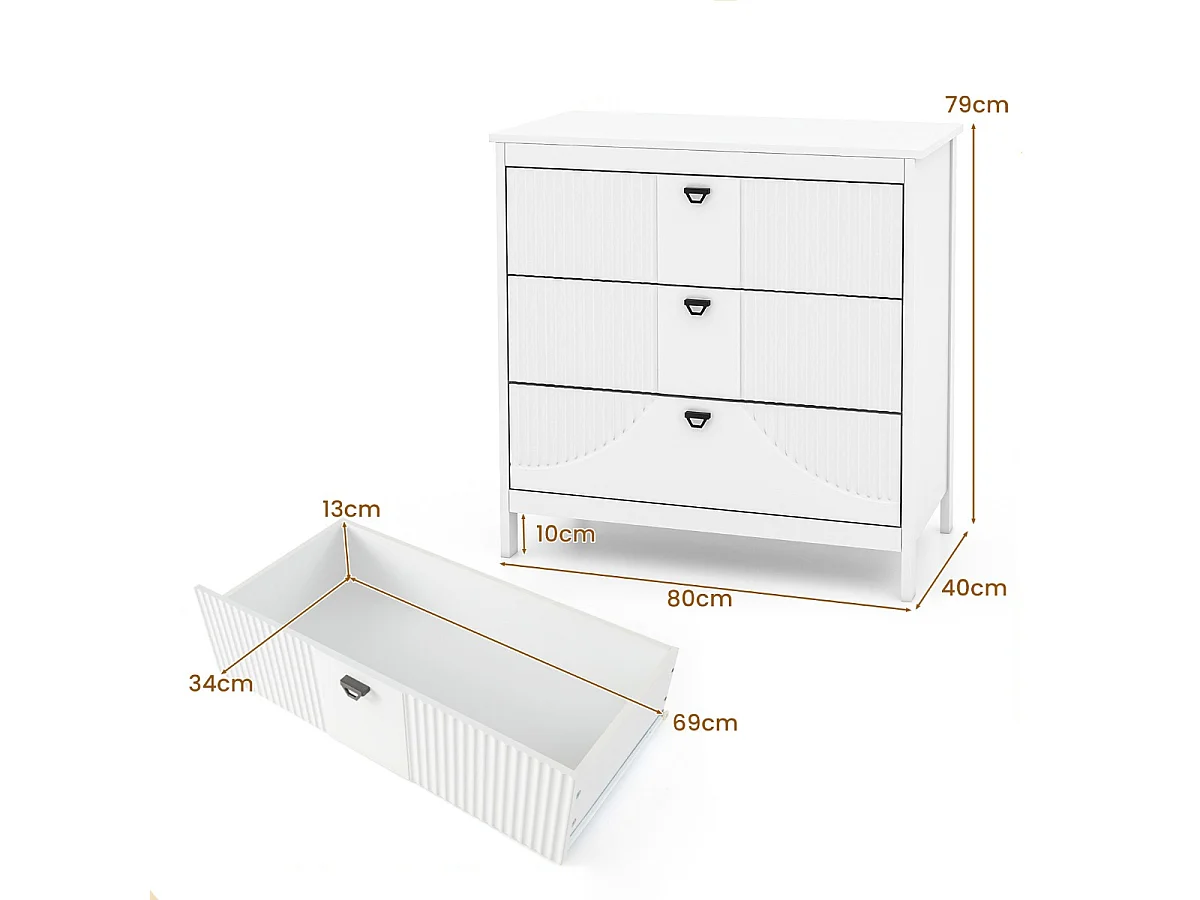 Holz Kommode mit 3 Schubladen & Metallgriffe Modern Sideboard Schubladenschrank