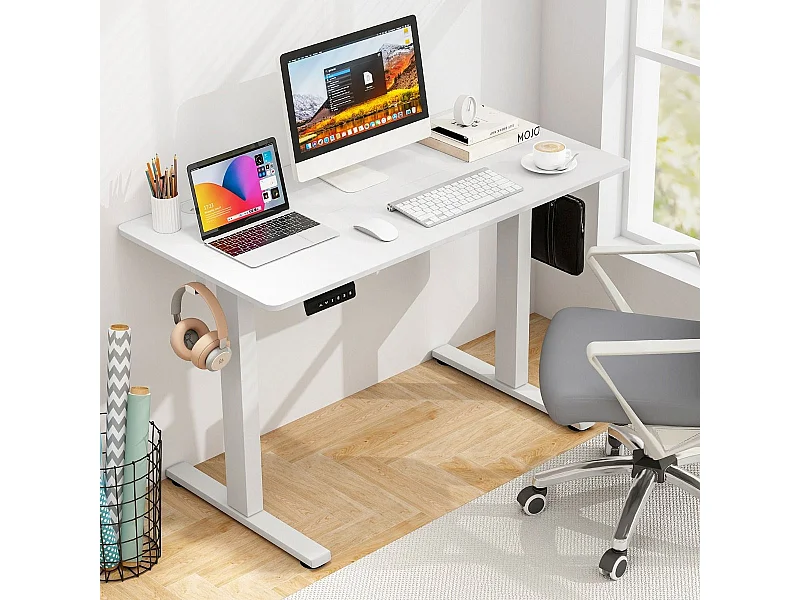 Scrivania elettrica da stare in piedi con 3 impostazioni di altezza memorizzabili, Scrivania da ufficio Bianco