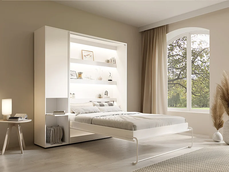 Letto A Scomparsa Vente-unique VACIALA II Con Divano 140x200 Cm – Apertura Verticale Manuale, Struttura Bianco/grigio, Con Doghe E Piedini