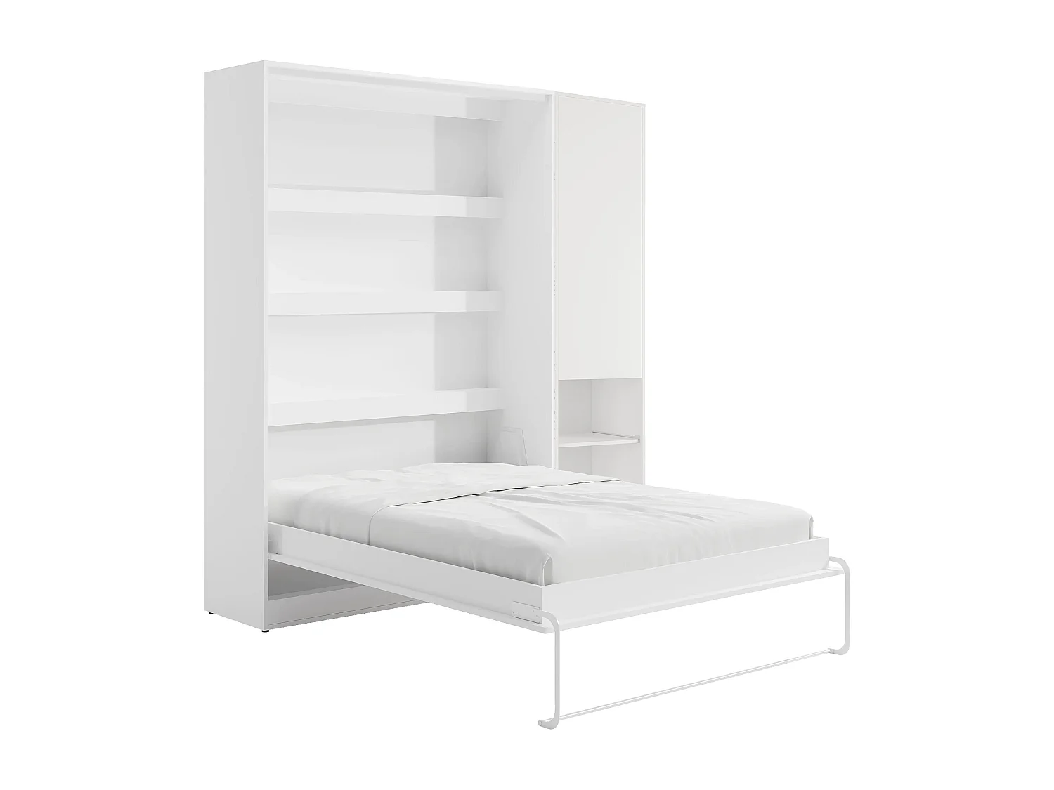 Lit escamotable vertical 160 x 200 cm - 1 colonne de rangement - Avec LEDs - Blanc + Matelas - RAPILI